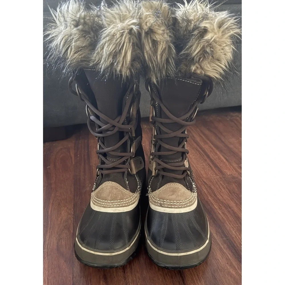 Sorel Joan Of Arctic Womens 9 Hawk Brown Waterproof Fur Snow Boots NL1540